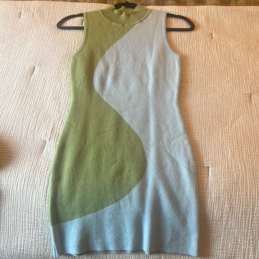 Amazon Sleeveless Mini Dress in Light Blue and Sage Green